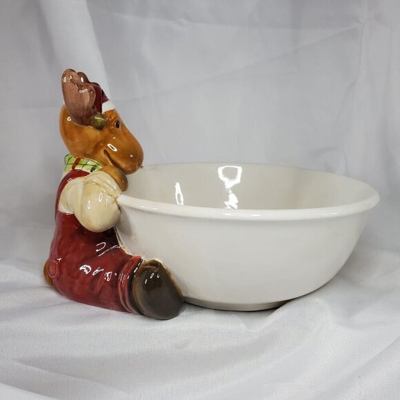 Harry & David Moose Ceramic Holiday Bowl Decorative Serving Dish 7" Diameter - Picture 4 of 12